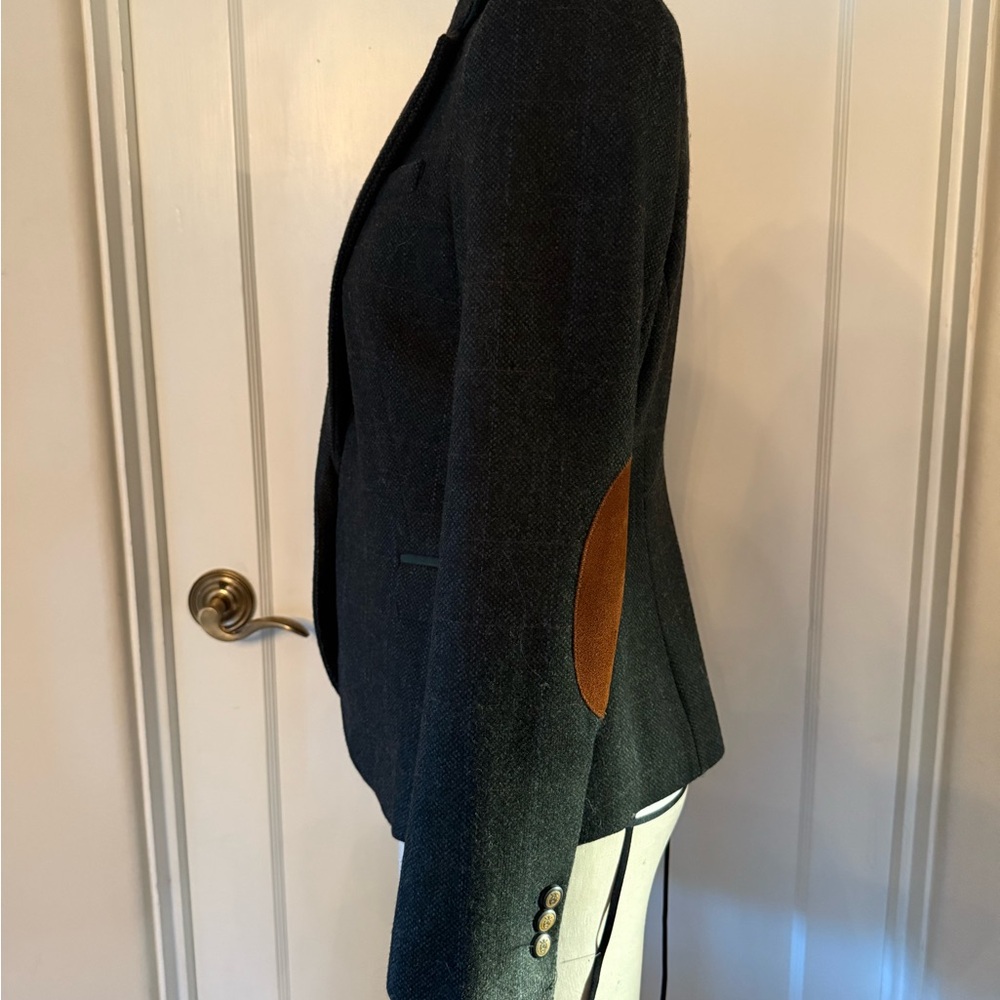 Zara Basic Dark Hunter Green Gray Tweed Plaid Lambswool Blazer- Size L - Picture 2 of 11